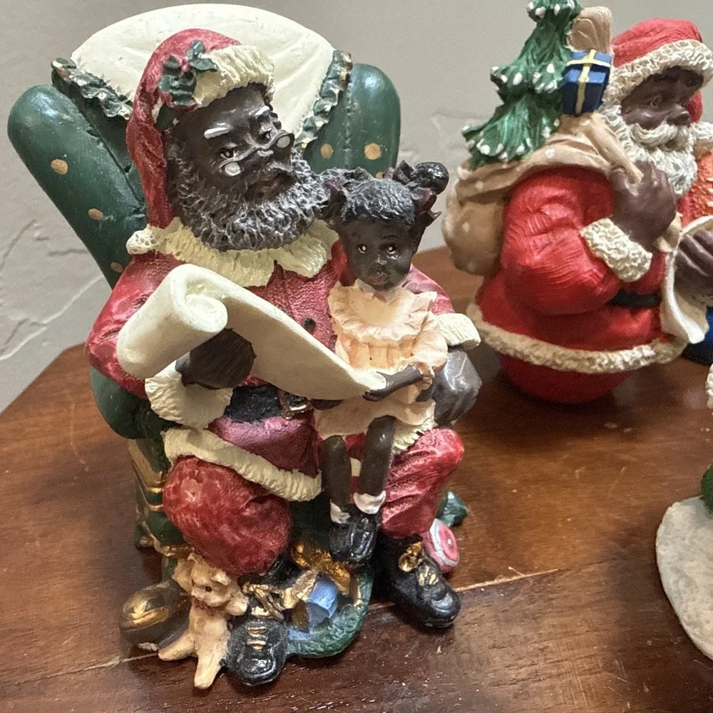 Vintage African American Black Santa Claus Resin Figurine Lot of 5 Christmas